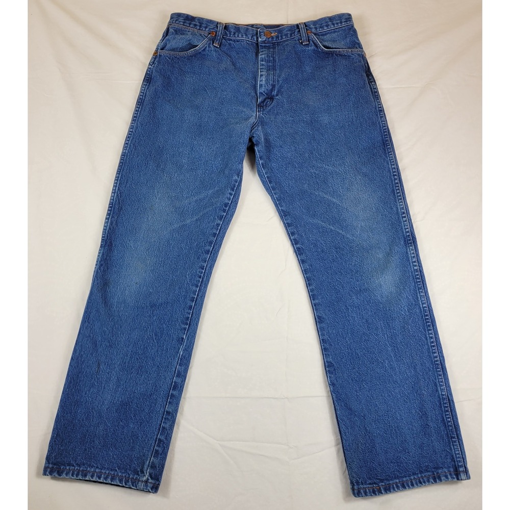 Wrangler 13MWZPW Cowboy Cut Jeans Mens 34x30 Blue Denim Made in USA Straight Leg